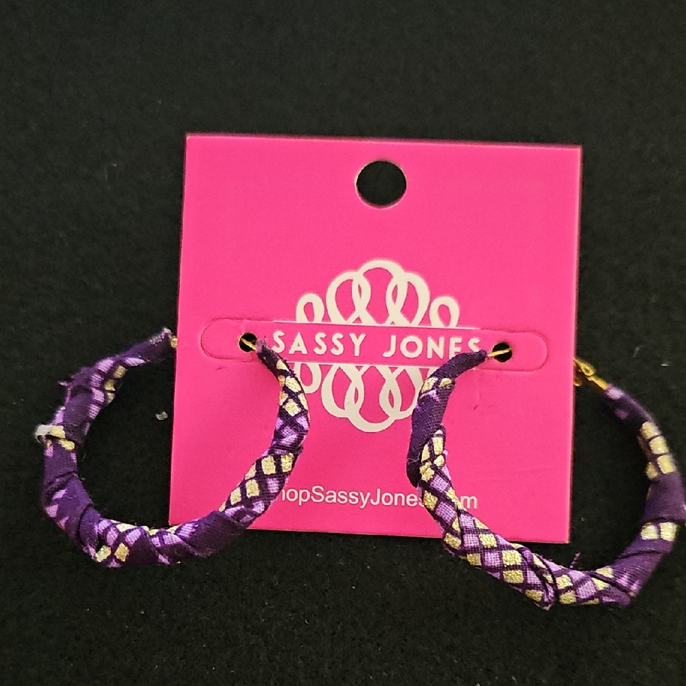 Sassy Jones Purple and Gold Woven Earrings